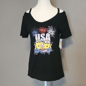 Hybrid Apparel Juniors Women's Minion Americana NWT Small Top Cold Shoulder